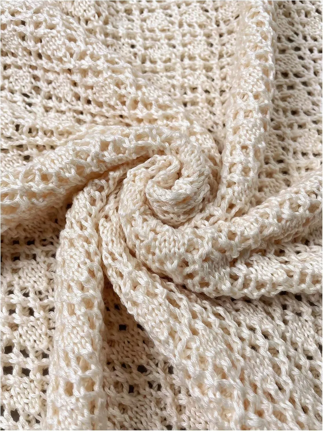 MakeMeChic Women's Oversized Cold Shoulder Hollow Out Pullover Sweaters Long Sleeve Knit Crochet Top