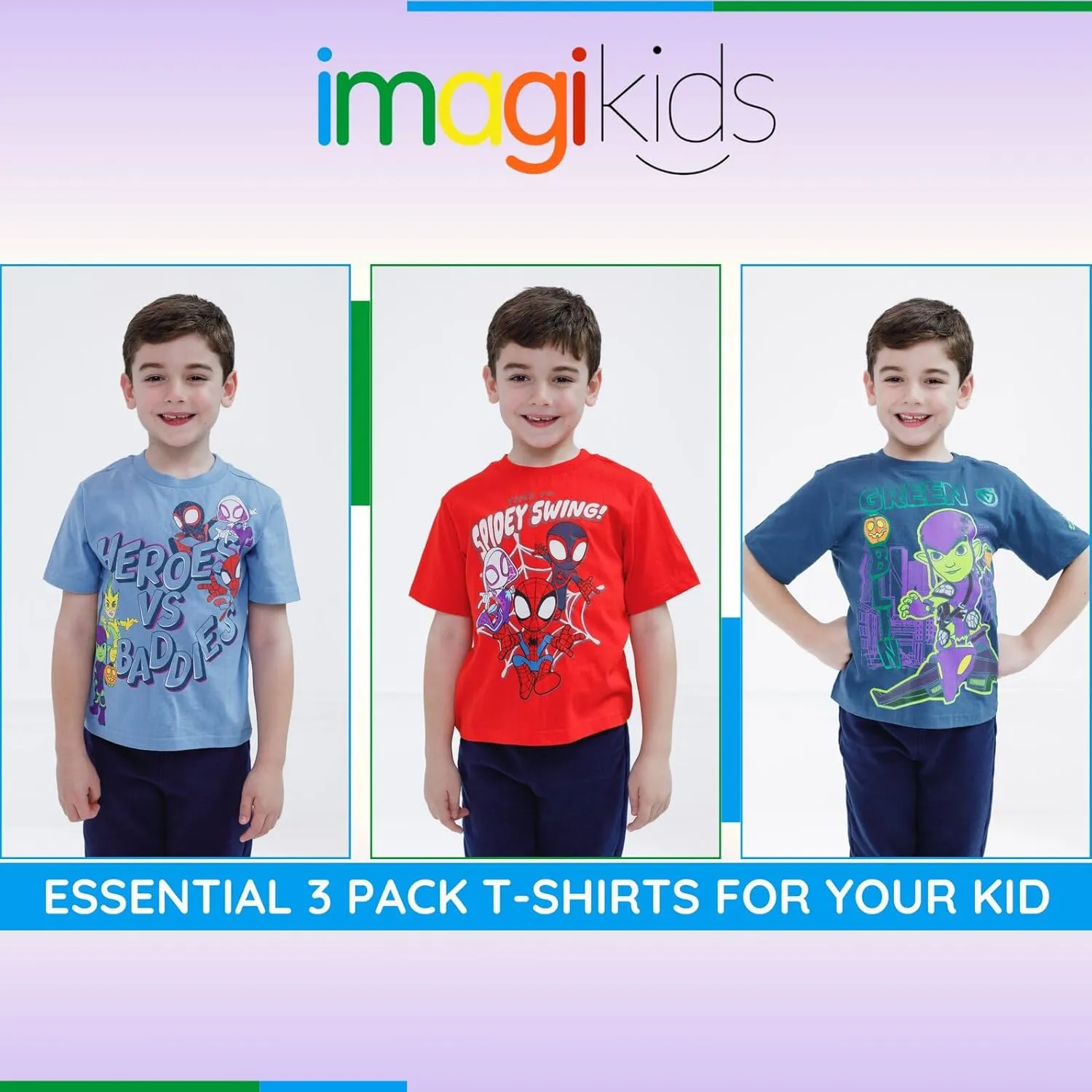 Marvel Avengers Spider-Man Iron Man Thor 3 Pack T-Shirts Toddler to Big Kid