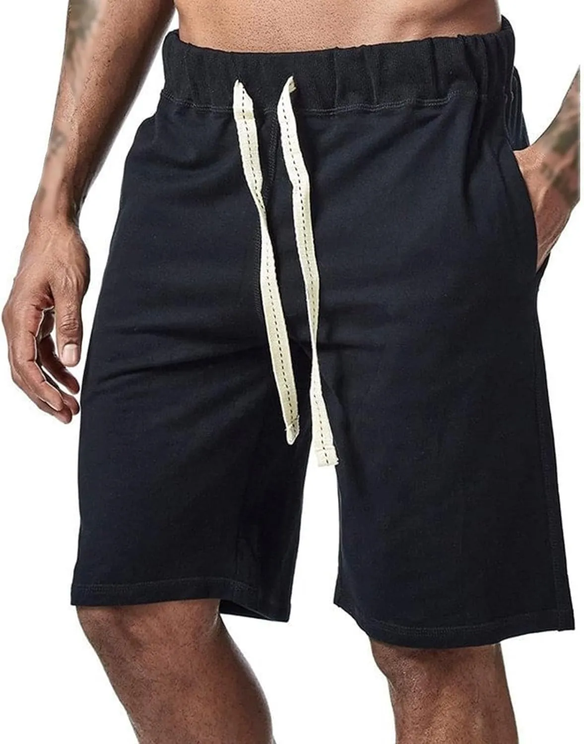 Men Cotton Classic Sweat Drawstring Shorts Running Gym Cotton Sweat Mens Short Athletic Workout Lounge Short
