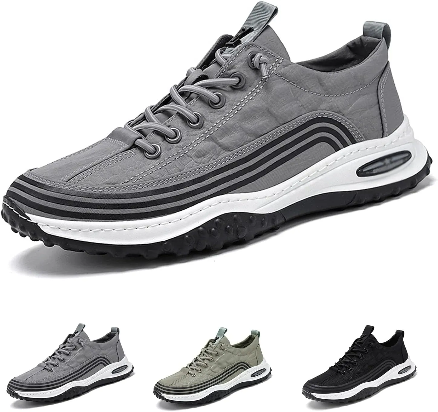 Men's 3D Pattern Soft Height Lifting Canvas Sneakers,Fashion Round Head Air Cushion Elastic Non-Slip Casual Lace-Up Running Sneaker