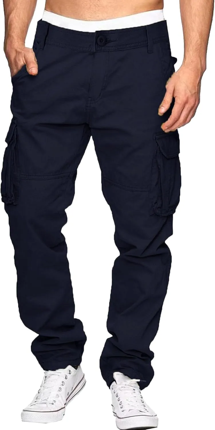 Mens Cargo Multi Pockets Cotton Jogger Casual Work Relaxed Fit Chino Pants Outdoor Hiking Work Sweatpants