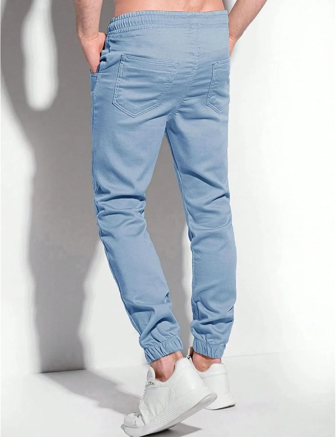 Men's Casual Chino Joggers Pants Drawstring Waist Tapered with Pockets Pant Elastic Waist Hiking Outdoor Trousers