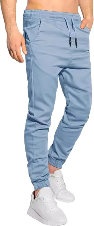 Men's Casual Chino Joggers Pants Drawstring Waist Tapered with Pockets Pant Elastic Waist Hiking Outdoor Trousers