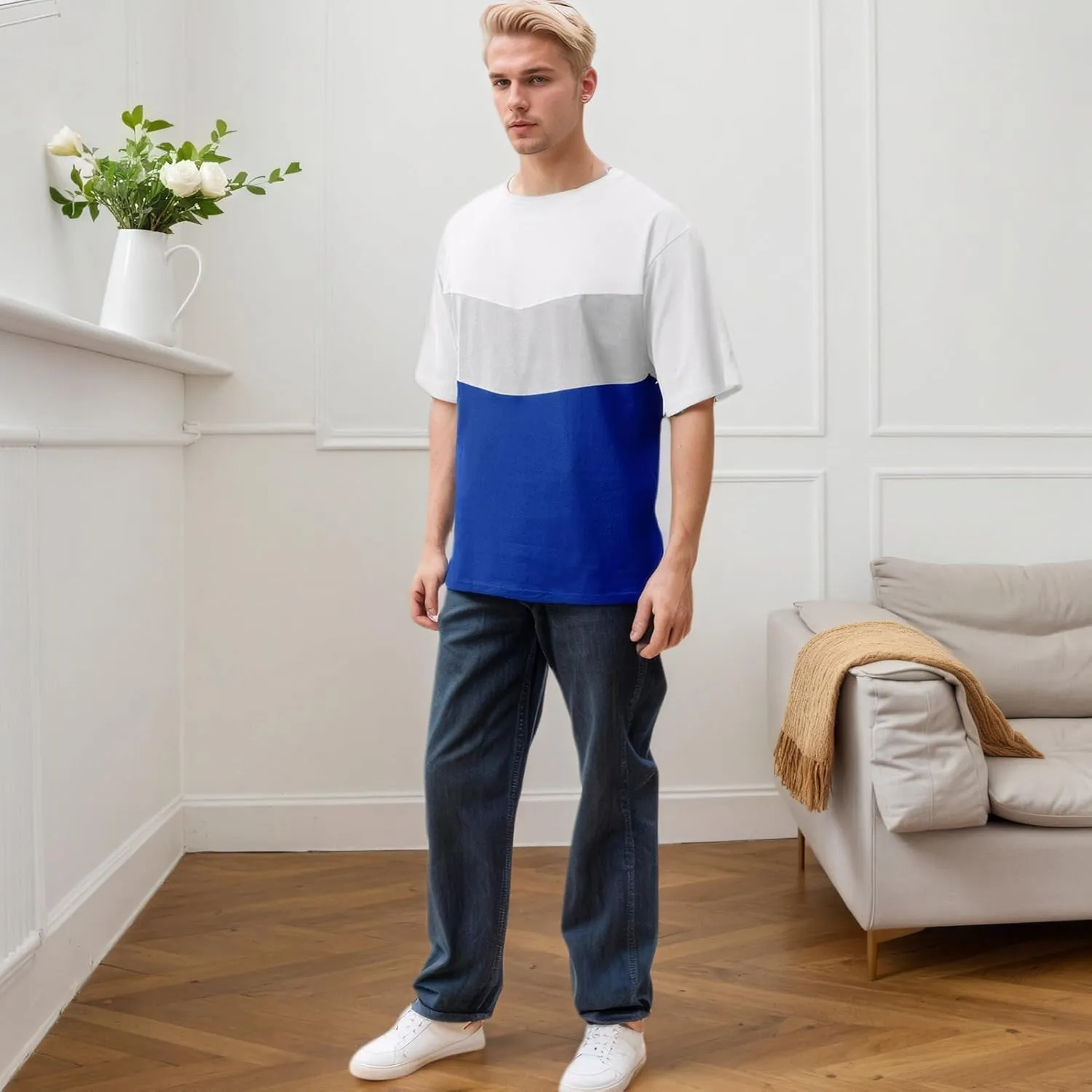 Men's Color Block T-Shirts Casual Short Sleeves Summer Basic Crew Neck Tee Tops