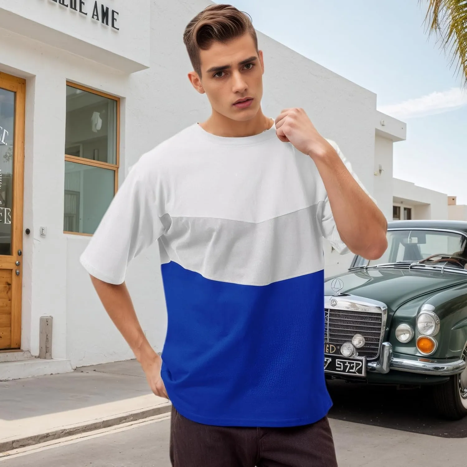 Men's Color Block T-Shirts Casual Short Sleeves Summer Basic Crew Neck Tee Tops