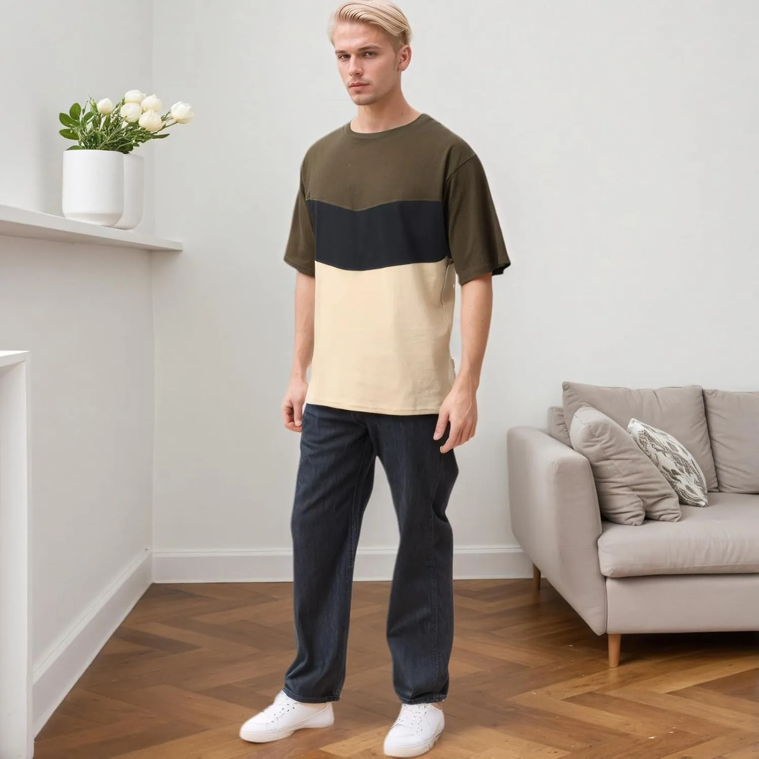 Men's Color Block T-Shirts Casual Short Sleeves Summer Basic Crew Neck Tee Tops