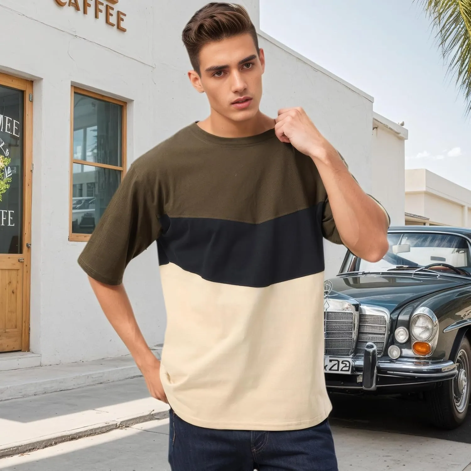 Men's Color Block T-Shirts Casual Short Sleeves Summer Basic Crew Neck Tee Tops