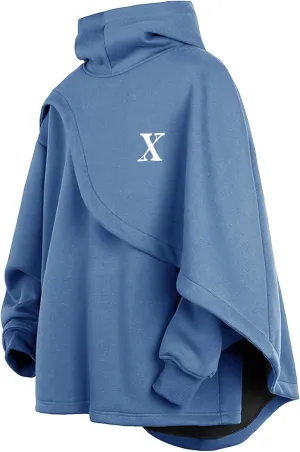 Men's Fashion Hoodie Poncho Cape Cloak Techwear Sweatshirts Unisex Lightweight Patchwork Casual Pullover