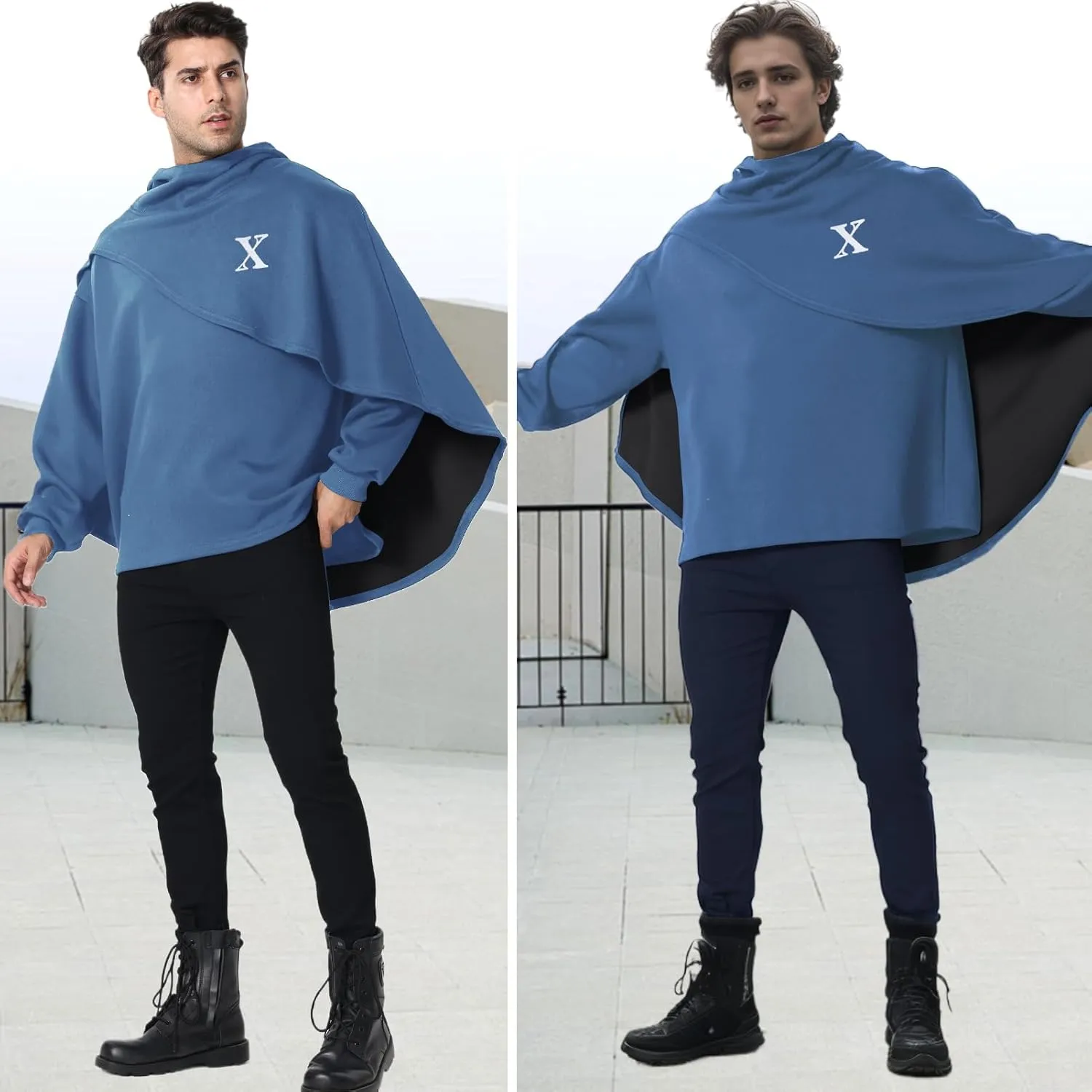 Men's Fashion Hoodie Poncho Cape Cloak Techwear Sweatshirts Unisex Lightweight Patchwork Casual Pullover