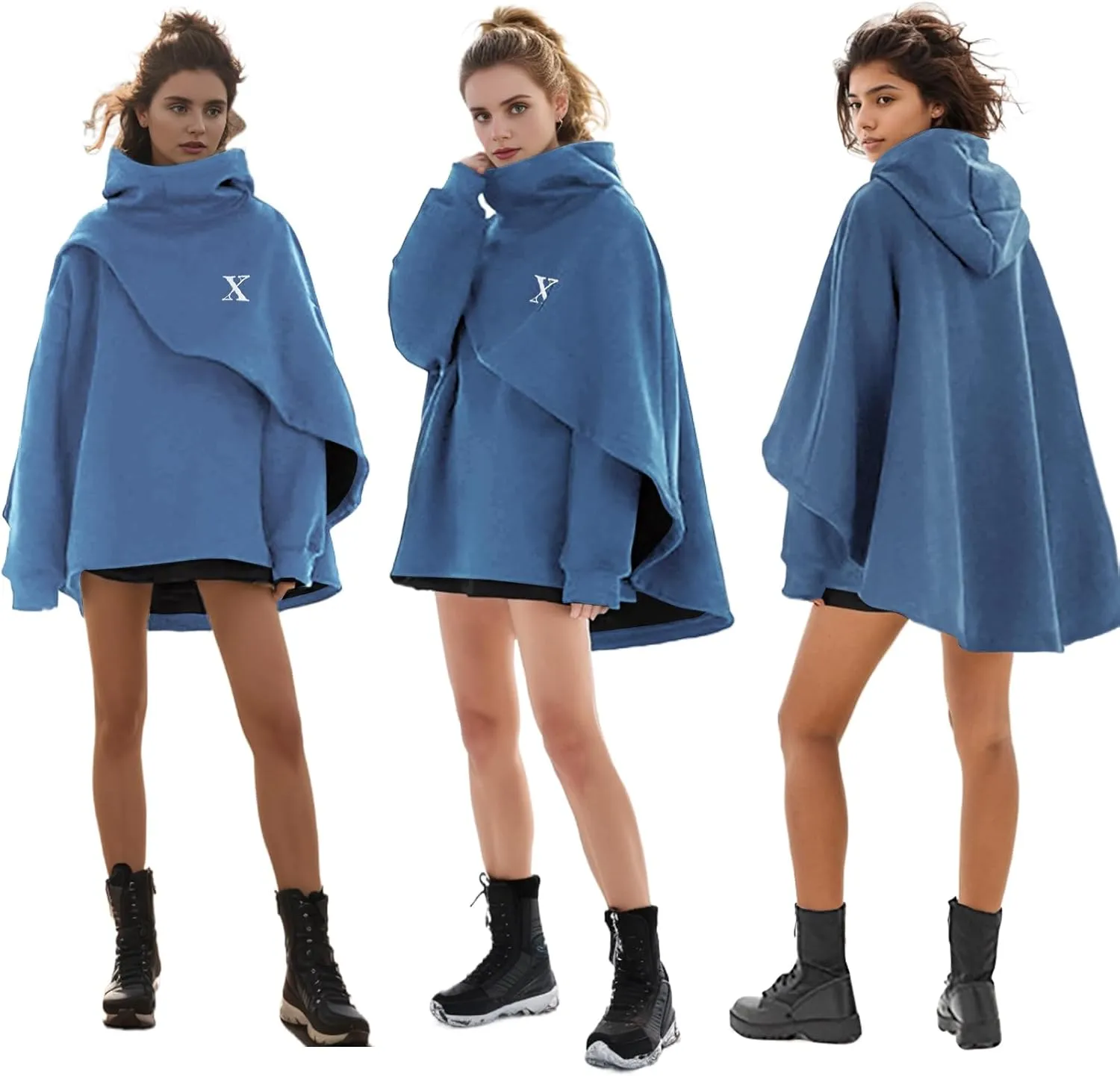 Men's Fashion Hoodie Poncho Cape Cloak Techwear Sweatshirts Unisex Lightweight Patchwork Casual Pullover