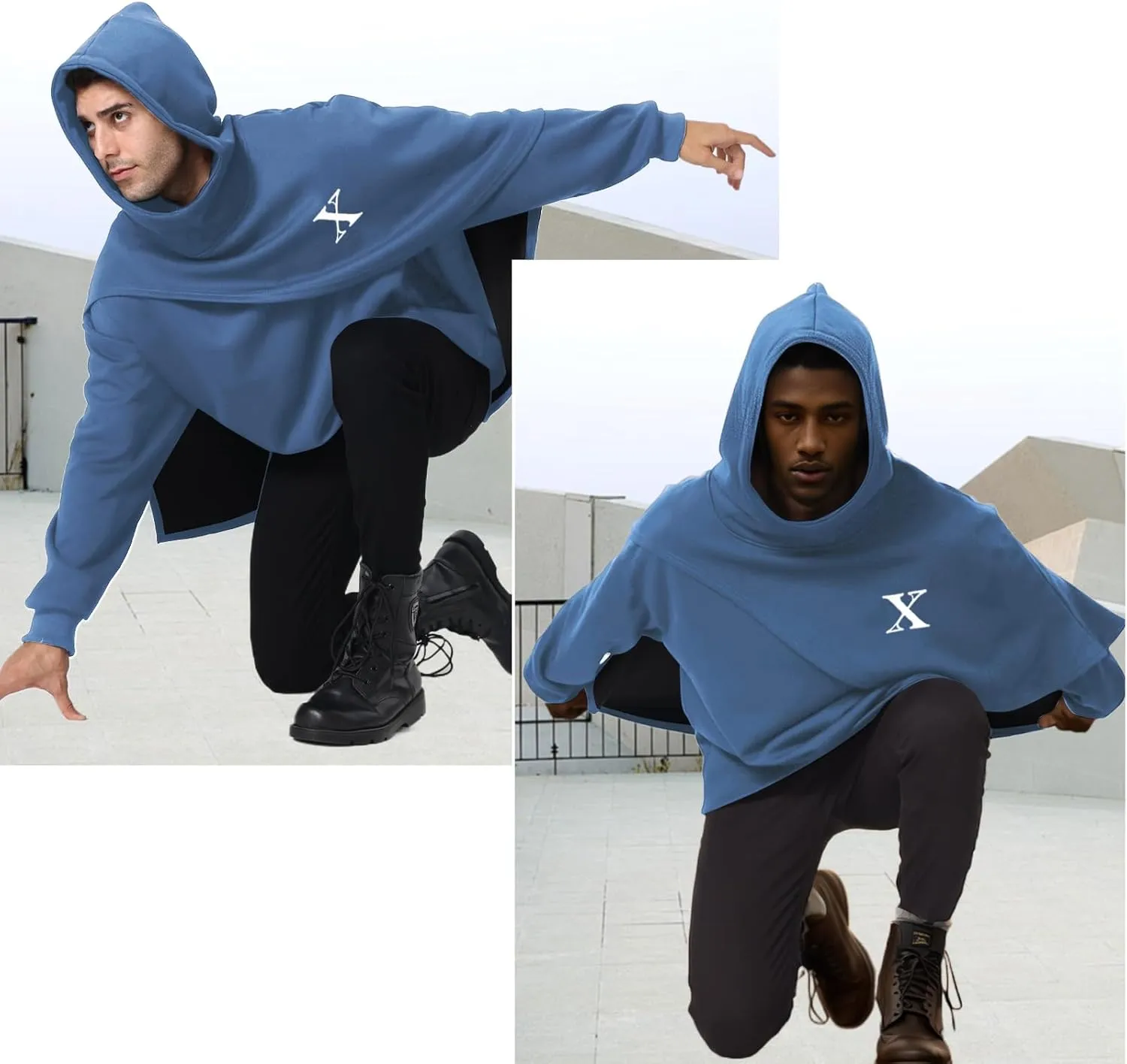 Men's Fashion Hoodie Poncho Cape Cloak Techwear Sweatshirts Unisex Lightweight Patchwork Casual Pullover