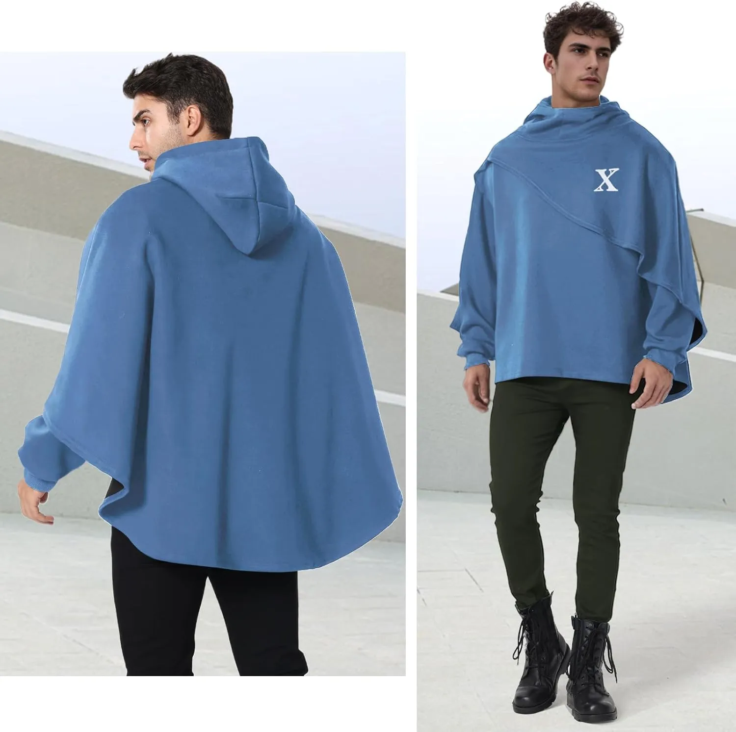 Men's Fashion Hoodie Poncho Cape Cloak Techwear Sweatshirts Unisex Lightweight Patchwork Casual Pullover