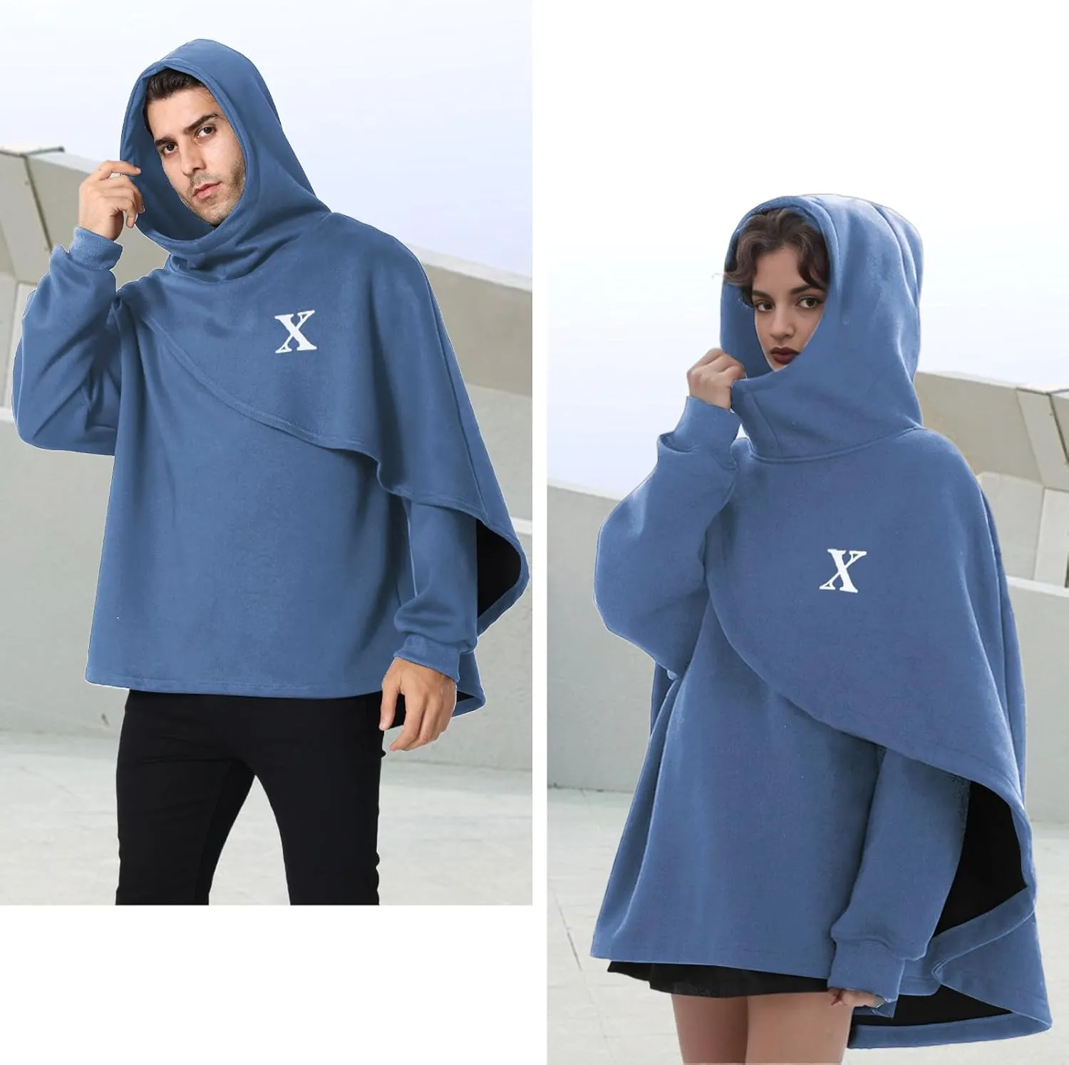 Men's Fashion Hoodie Poncho Cape Cloak Techwear Sweatshirts Unisex Lightweight Patchwork Casual Pullover