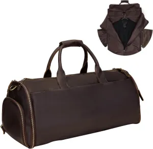 Mens Garment Bag,Convertible Carry On Garment Bags for Travel with Shoe Pouch, Full Grain Leather Duffle Bag for Men,2 in 1 Hanging Suitcase Suit Business Travel Bag, Gifts for Men