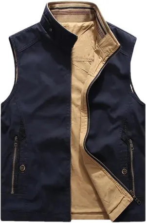 Men's Loose Cotton Casual Cargo Vest Sleeveless Breathable Jacket Outdoor Lightweight Tactical Coats