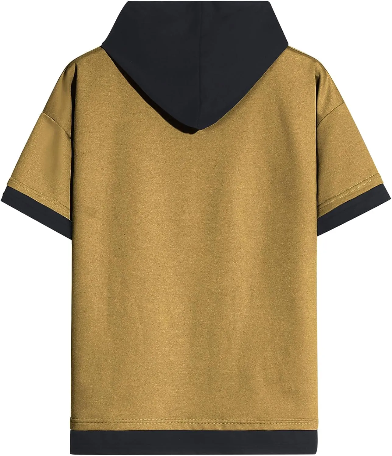 Mens Short Sleeve Hoodie Soft Cotton Color Block Moisture Wicking Big Pocket Streetwear Sweatshirt T-Shirt