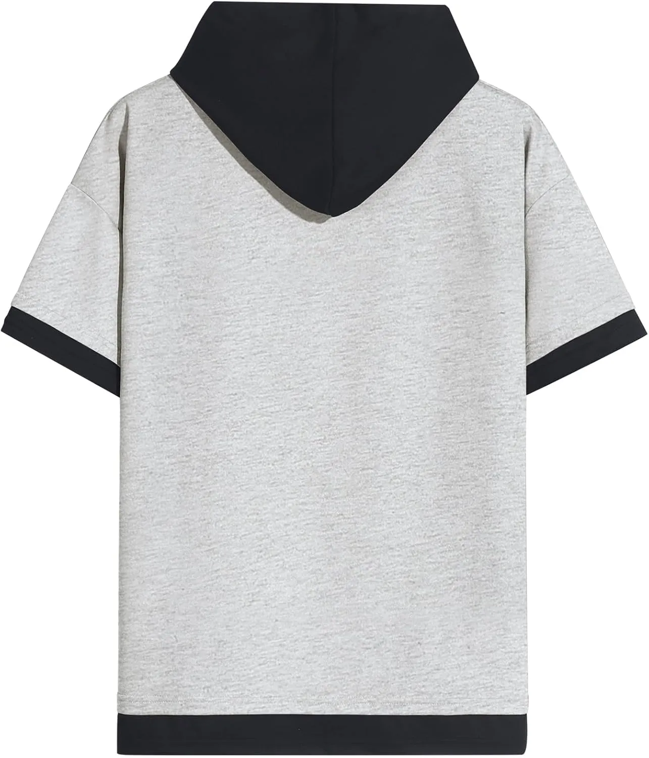 Mens Short Sleeve Hoodie Soft Cotton Color Block Moisture Wicking Big Pocket Streetwear Sweatshirt T-Shirt