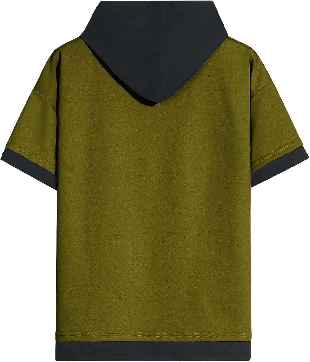 Mens Short Sleeve Hoodie Soft Cotton Color Block Moisture Wicking Big Pocket Streetwear Sweatshirt T-Shirt