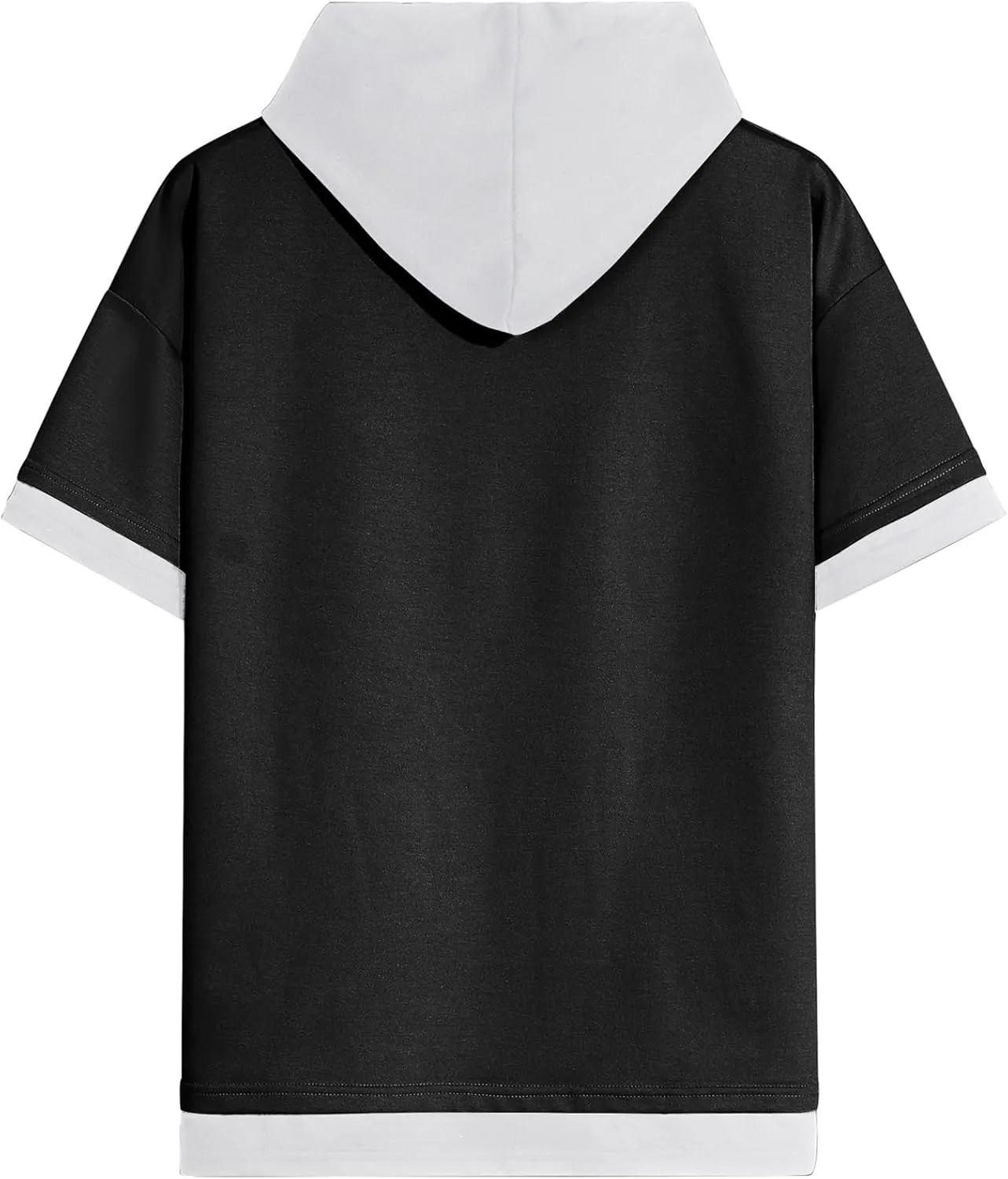 Mens Short Sleeve Hoodie Soft Cotton Color Block Moisture Wicking Big Pocket Streetwear Sweatshirt T-Shirt