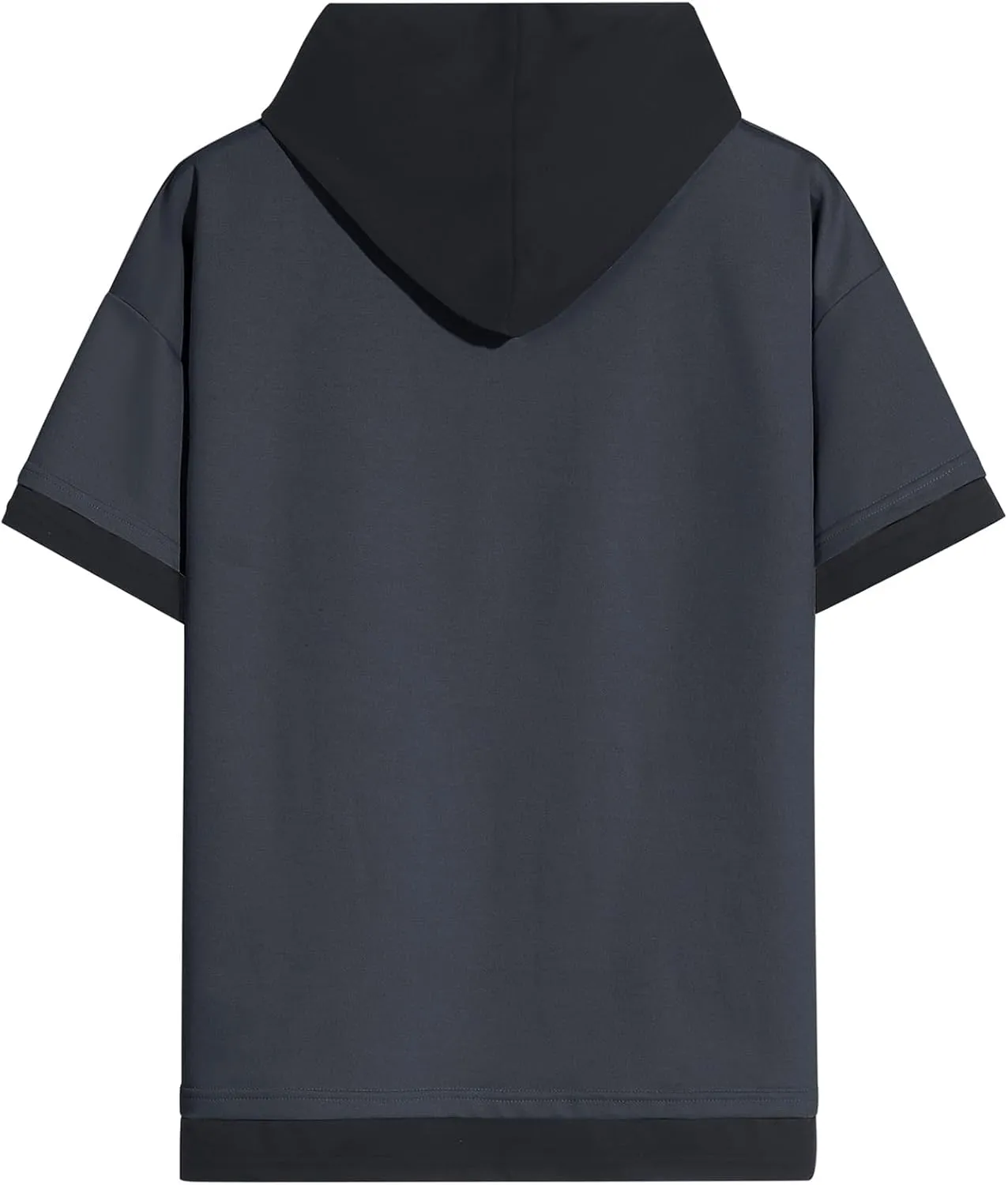 Mens Short Sleeve Hoodie Soft Cotton Color Block Moisture Wicking Big Pocket Streetwear Sweatshirt T-Shirt