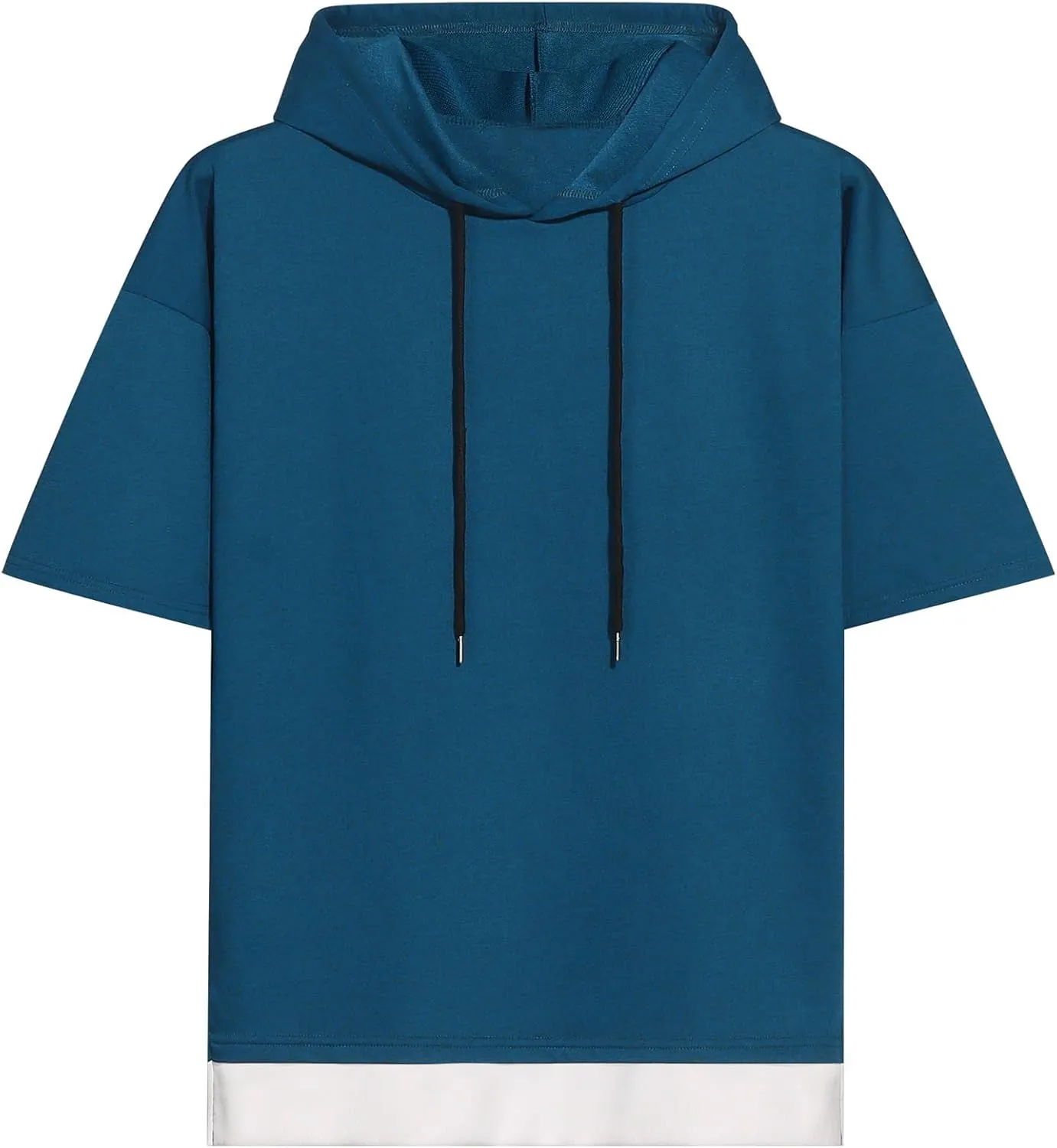 Mens Short Sleeve Hoodie Soft Cotton Color Block Moisture Wicking Patchwork Unisex Hip Hop T-Shirt Hoodie