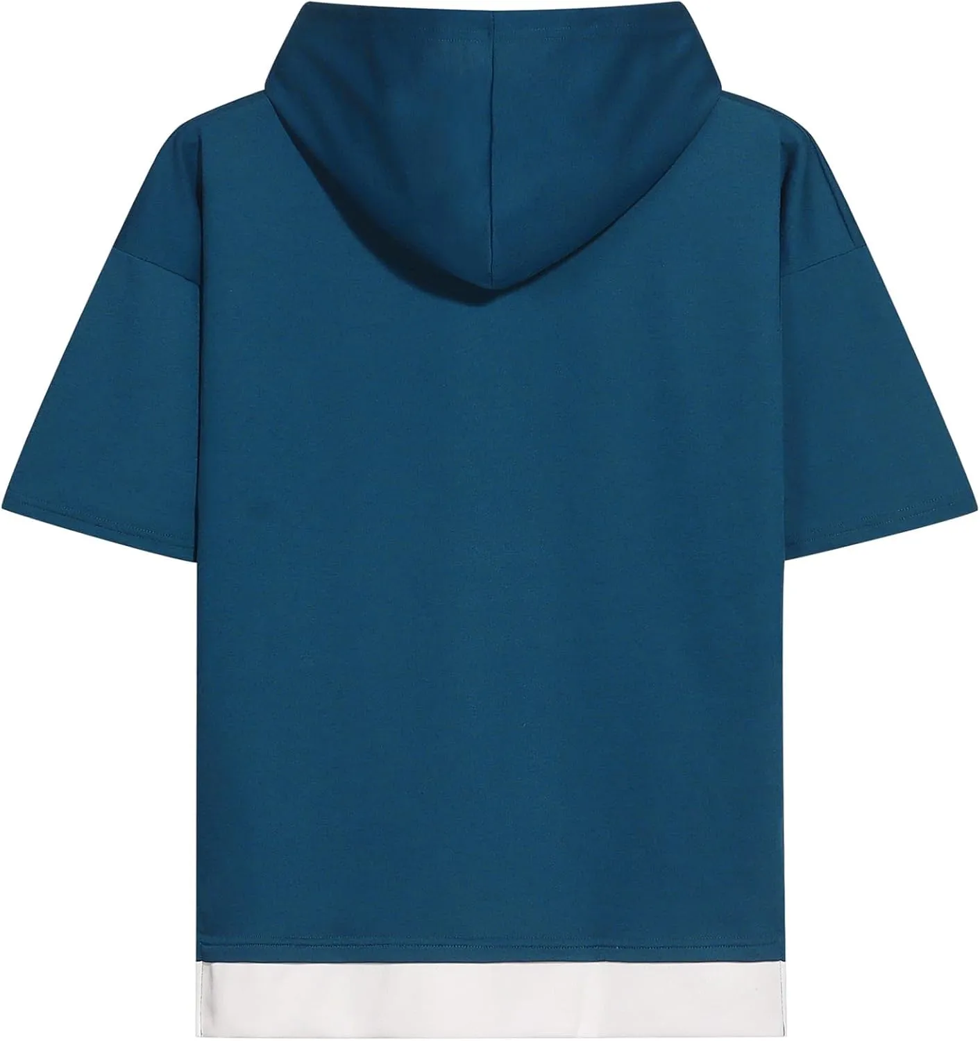 Mens Short Sleeve Hoodie Soft Cotton Color Block Moisture Wicking Patchwork Unisex Hip Hop T-Shirt Hoodie