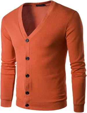 Men's Youth Fashion Solid Color V-Neck Long-Sleeved Slim Sweater Warm Coat Casual Jacket Cardigan Clothing