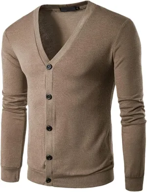 Men's Youth Fashion Solid Color V-Neck Long-Sleeved Slim Sweater Warm Coat Casual Jacket Cardigan Clothing