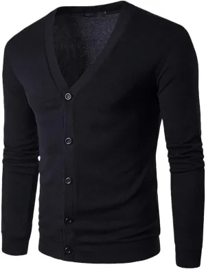 Men's Youth Fashion Solid Color V-Neck Long-Sleeved Slim Sweater Warm Coat Casual Jacket Cardigan Clothing