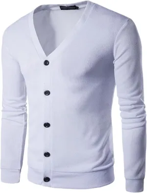 Men's Youth Fashion Solid Color V-Neck Long-Sleeved Slim Sweater Warm Coat Casual Jacket Cardigan Clothing