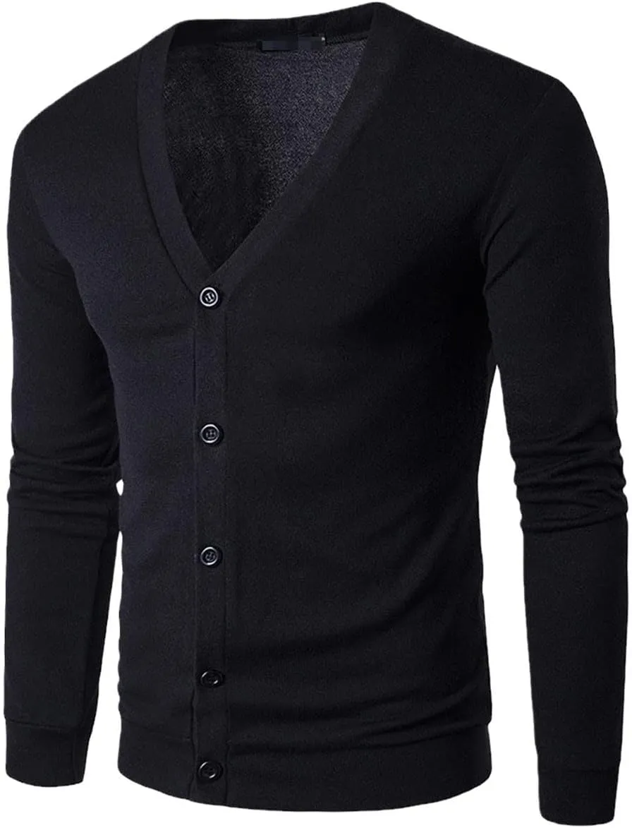 Men's Youth Fashion Solid Color V-Neck Long-Sleeved Slim Sweater Warm Coat Casual Jacket Cardigan Clothing