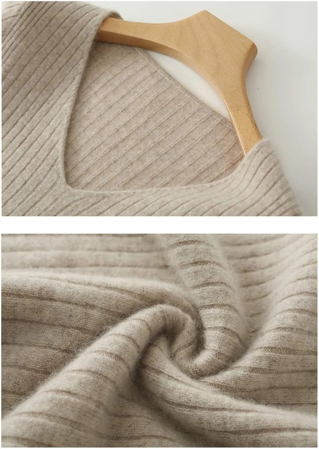 Merino Wool Sweater Dress Women's Long Sleeve Knitted V Neck Jumper Fall Winter Slim Long Tops