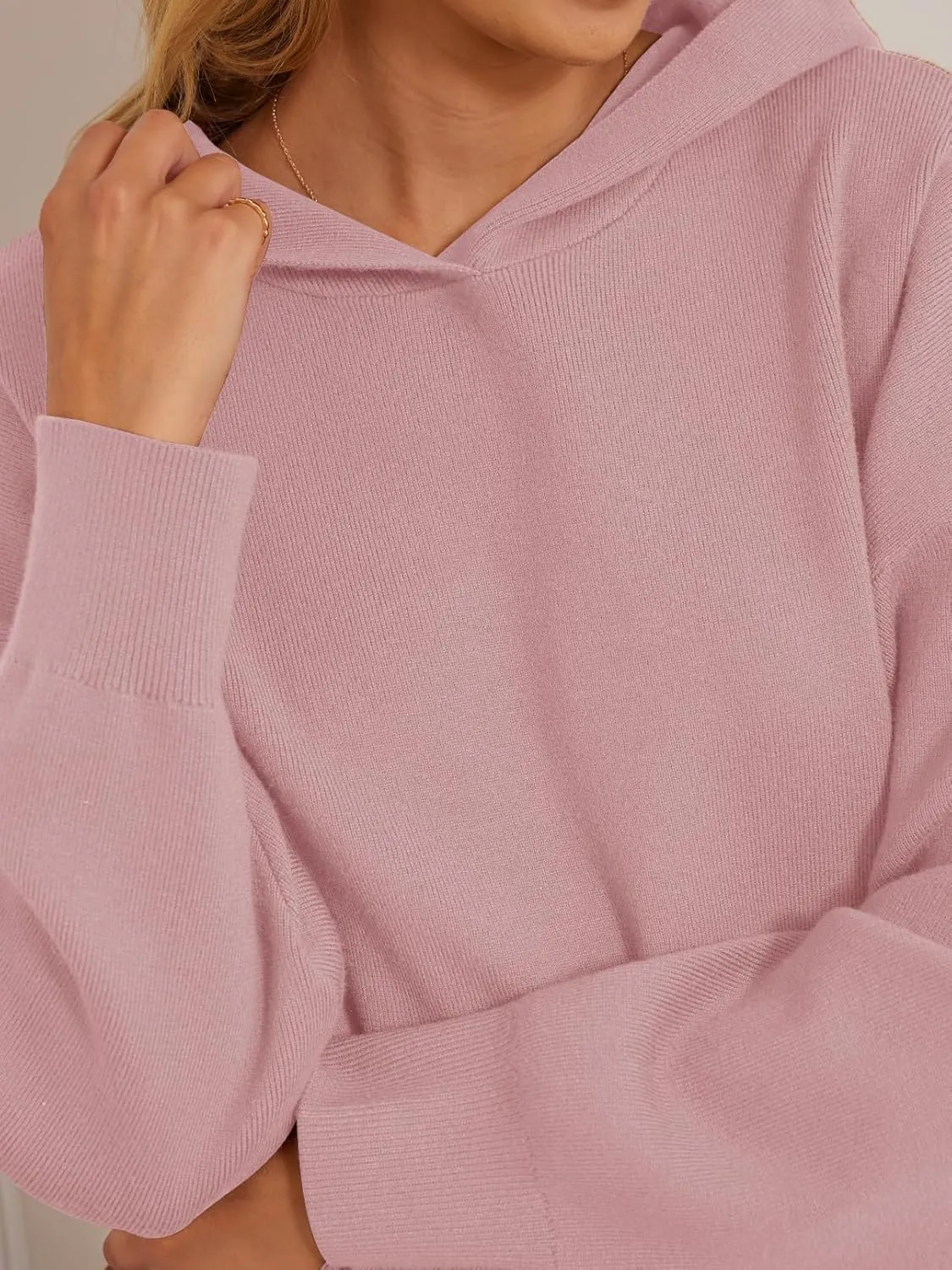 MEROKEETY Women's 2024 Fall Oversized Hoodie Long Sleeve Pullover Sweater Ribbed Knit Sweatshirt with Pockets