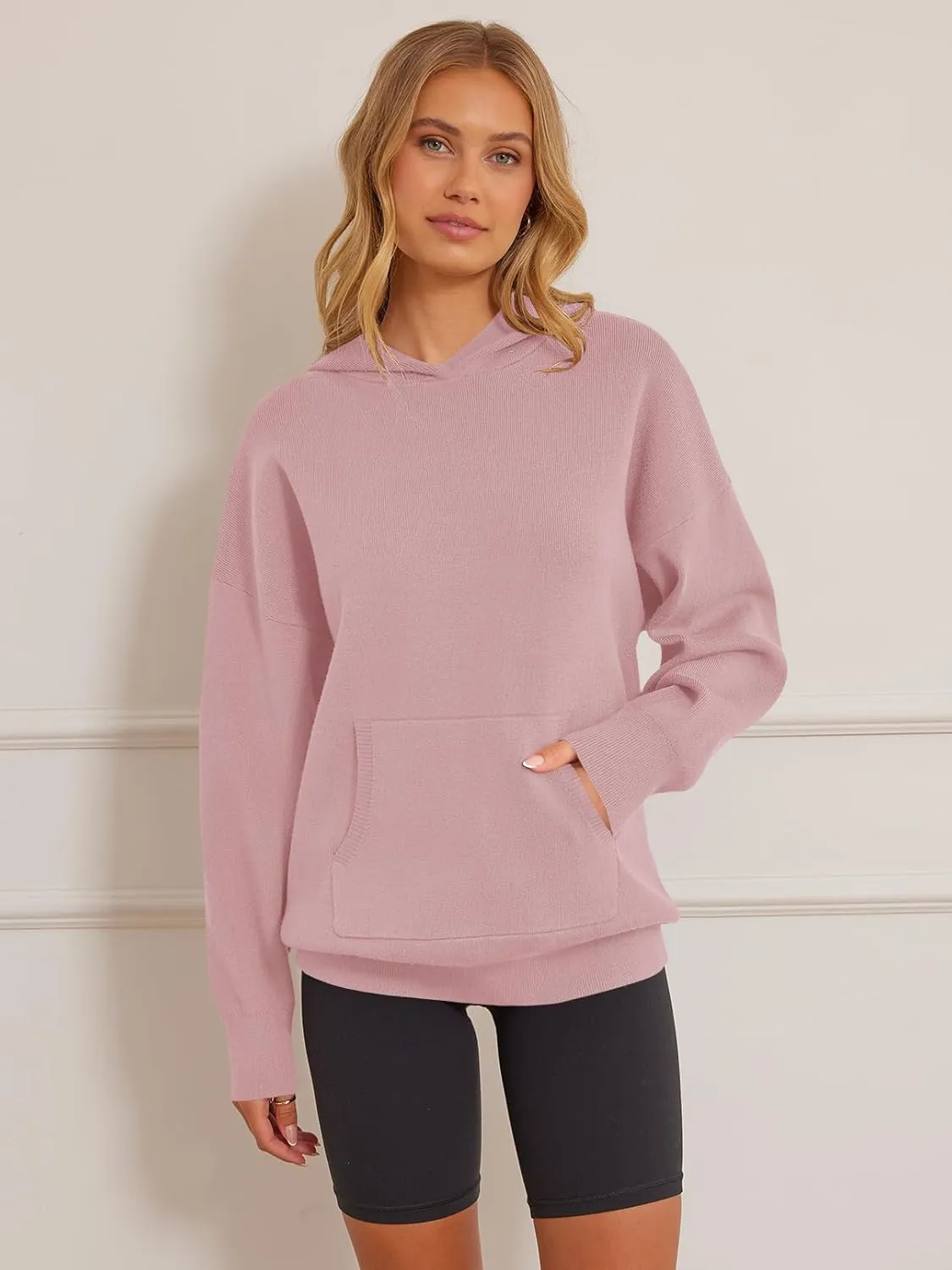 MEROKEETY Women's 2024 Fall Oversized Hoodie Long Sleeve Pullover Sweater Ribbed Knit Sweatshirt with Pockets