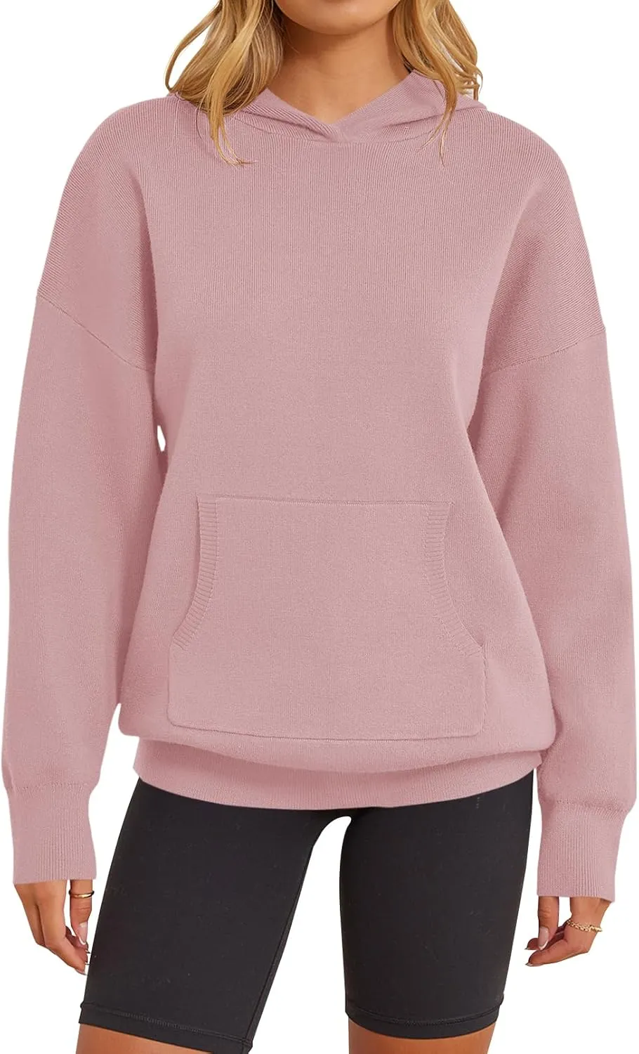 MEROKEETY Women's 2024 Fall Oversized Hoodie Long Sleeve Pullover Sweater Ribbed Knit Sweatshirt with Pockets
