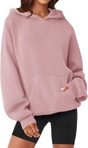 MEROKEETY Women's 2024 Fall Oversized Hoodie Long Sleeve Pullover Sweater Ribbed Knit Sweatshirt with Pockets
