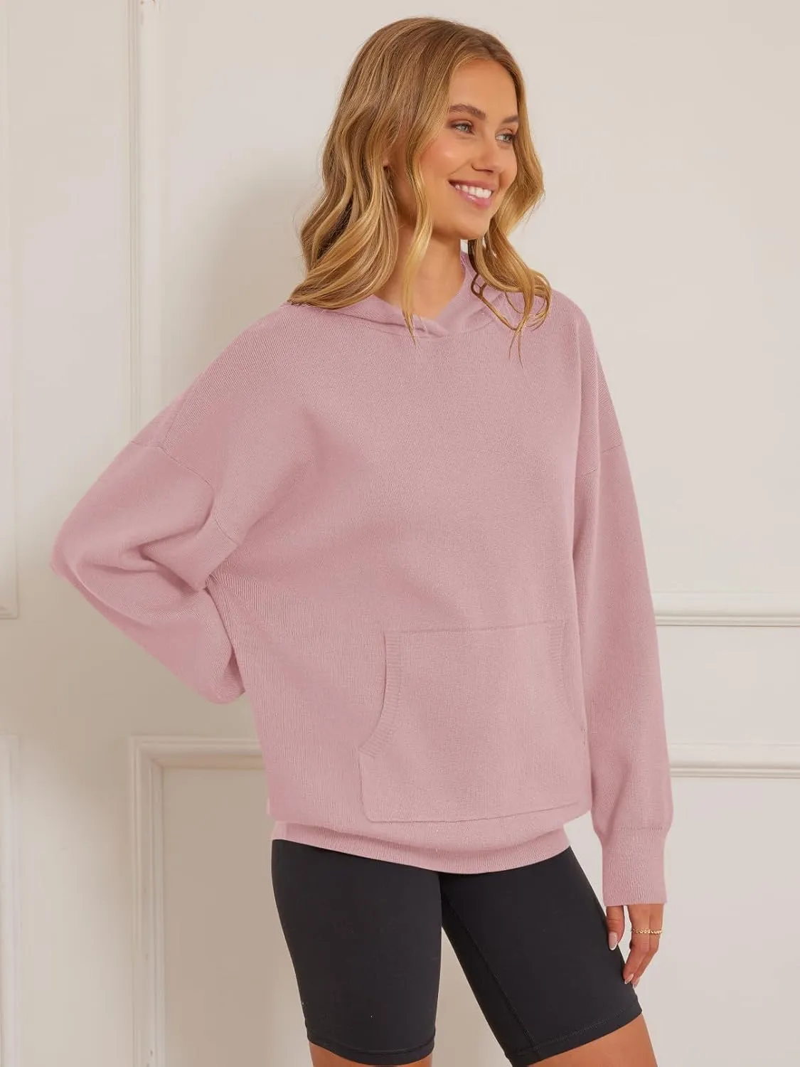 MEROKEETY Women's 2024 Fall Oversized Hoodie Long Sleeve Pullover Sweater Ribbed Knit Sweatshirt with Pockets