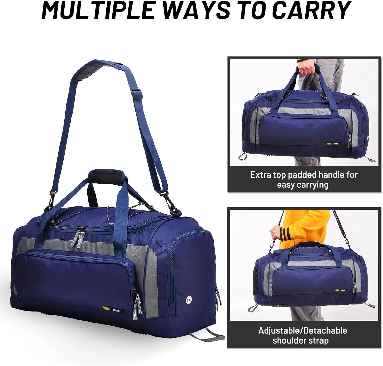 MIER Large Duffel Bag Men's Gym Bag with Shoe Compartment, 60L