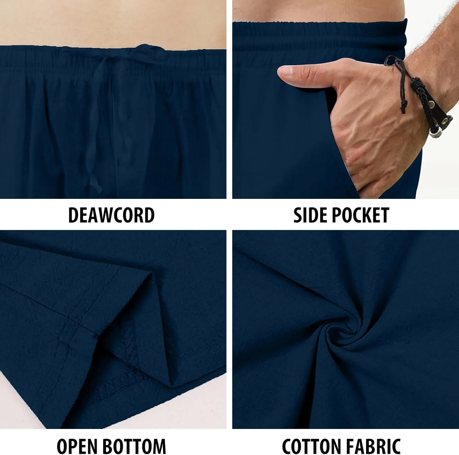 MorwenVeo Men's Linen Pants Casual Drawstring Yoga Beach Trousers Lightweight Loose Fit Elastic Waist Summer Pant
