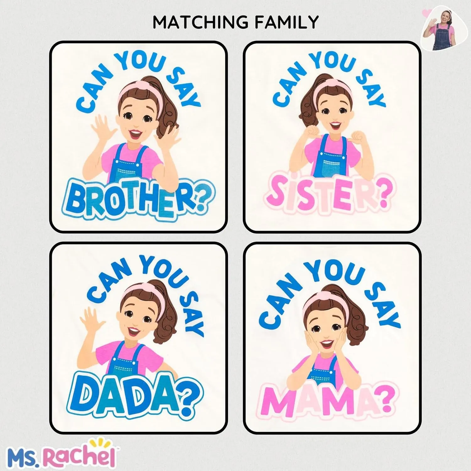 Ms. Rachel Matching Family T-Shirt Newborn to Adult Sizes (Newborn - 2XL)