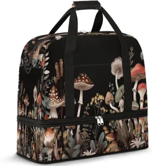 Mushroom Leaves Travel Duffel Bag for Women Men, Tropical Plants Sports Gym Bag with Shoes Compartment Foldable Overnight Bag Weekender Tote Workout Carry On Luggage Bag