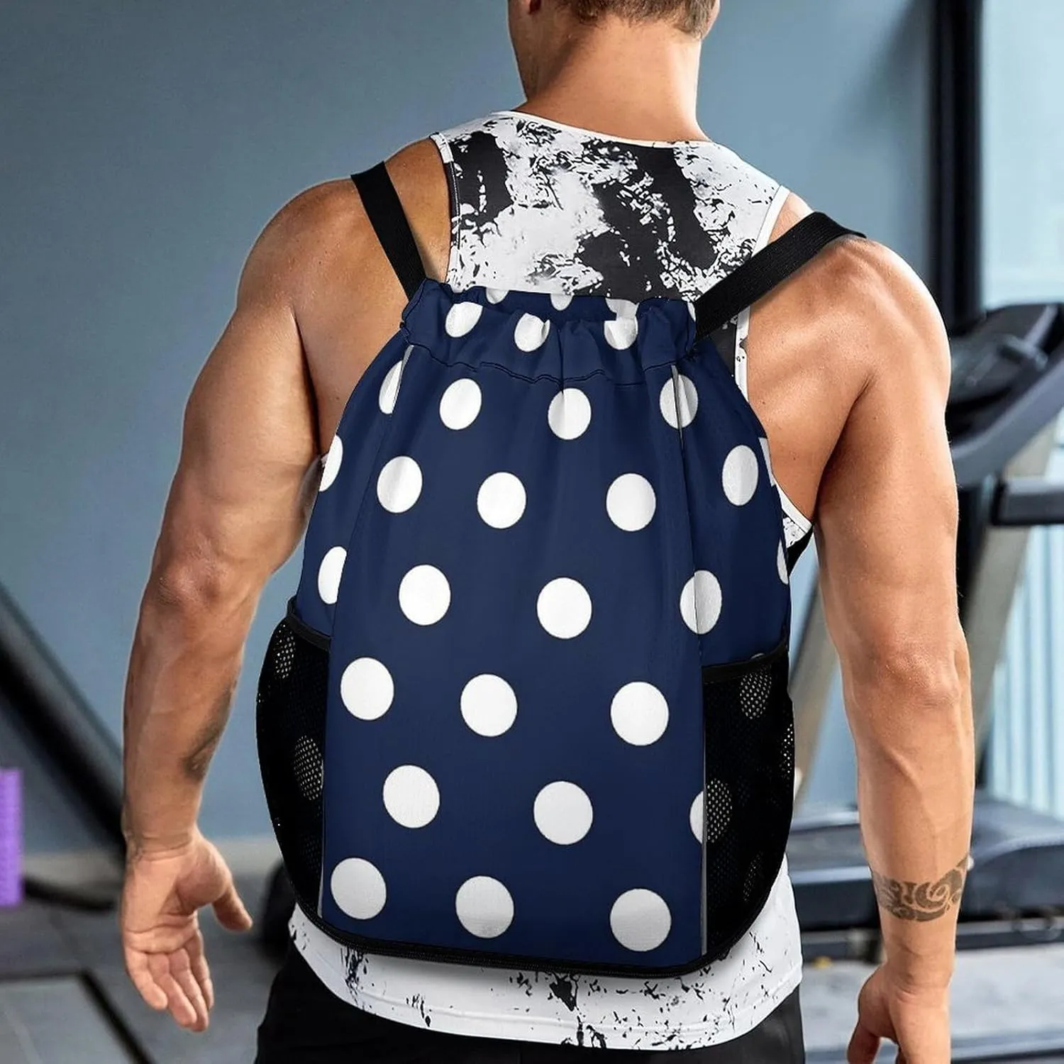 Navy Blue And White Polka Dot Sports Bundle Pocket with Dry Wet Separation Unisex