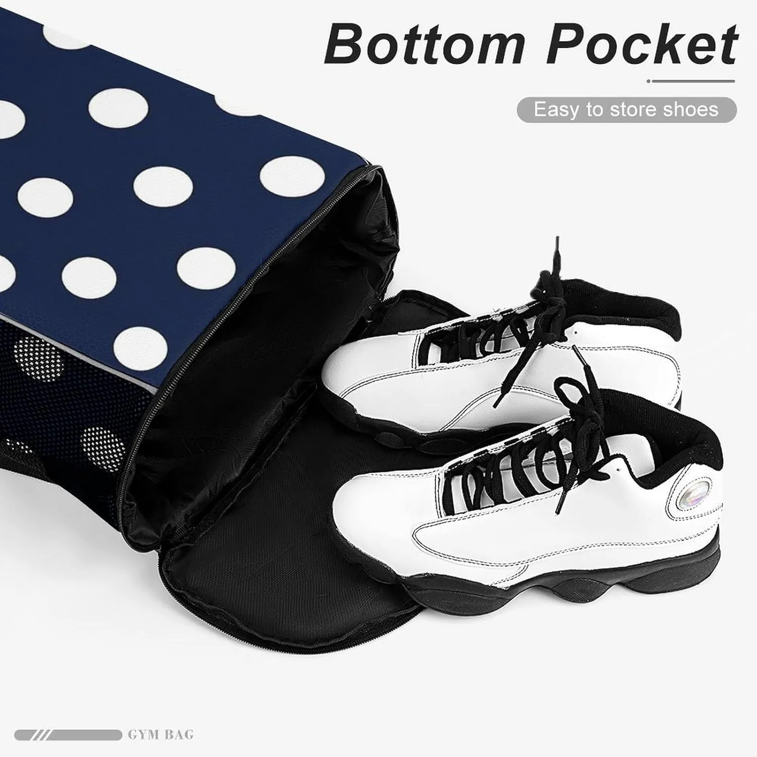 Navy Blue And White Polka Dot Sports Bundle Pocket with Dry Wet Separation Unisex