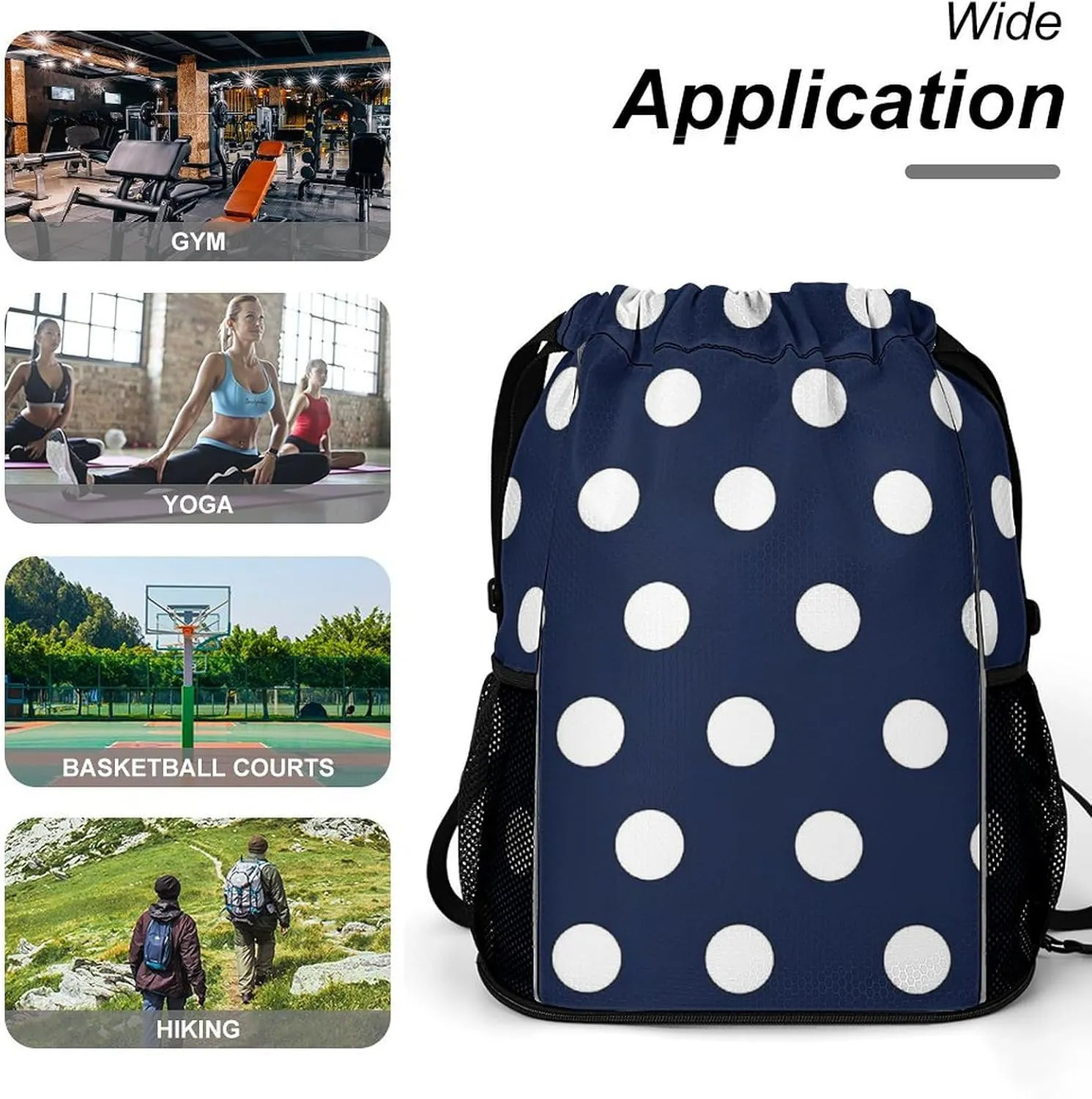 Navy Blue And White Polka Dot Sports Bundle Pocket with Dry Wet Separation Unisex