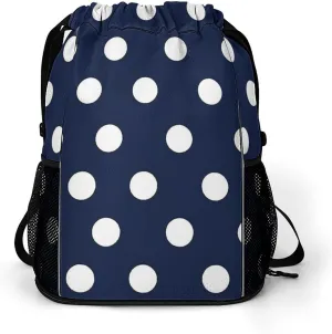 Navy Blue And White Polka Dot Sports Bundle Pocket with Dry Wet Separation Unisex