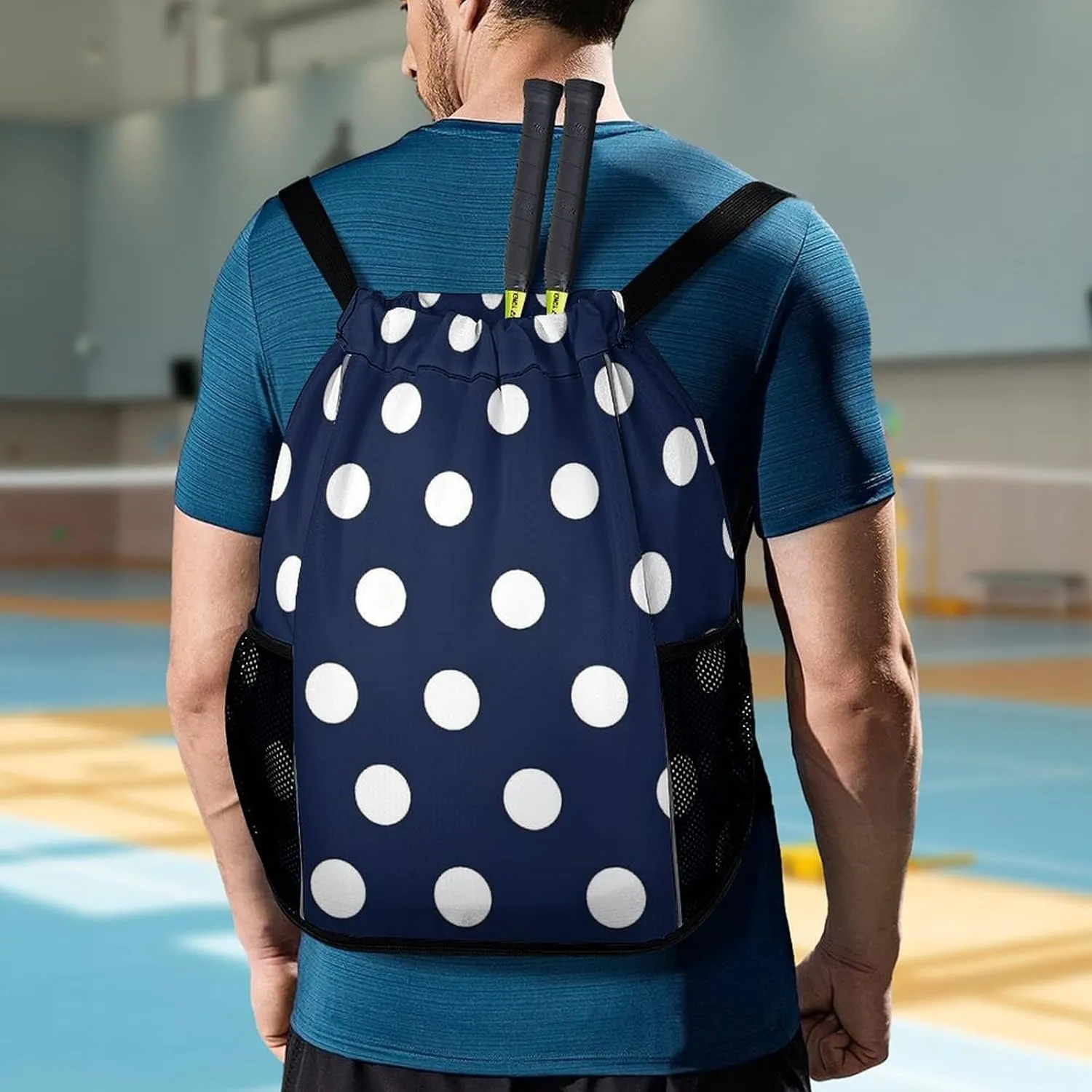 Navy Blue And White Polka Dot Sports Bundle Pocket with Dry Wet Separation Unisex