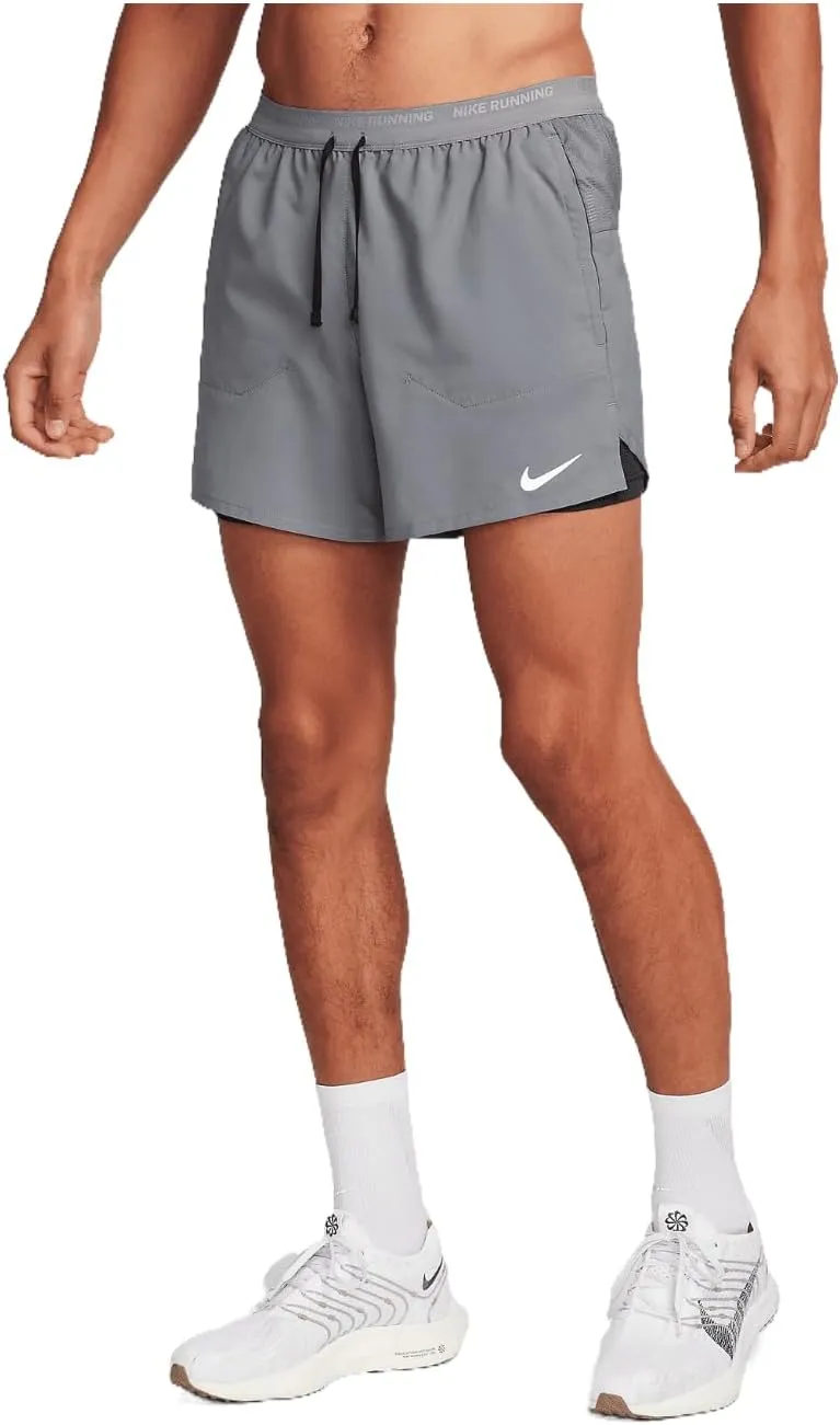 Nike Stride Men's Dri-FIT 5" 2-in-1 Running Shorts (Smoke Grey/Dark Smoke Grey/Black, FN2992-084) Size Medium