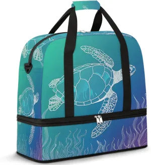 Ocean Animal Sea Turtle Travel Duffel Bag for Women Men, Sports Gym Bag with Shoes Compartment Foldable Overnight Bag Weekender Tote Workout Carry On Luggage Bag
