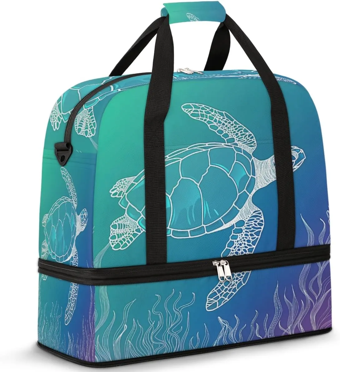 Ocean Animal Sea Turtle Travel Duffel Bag for Women Men, Sports Gym Bag with Shoes Compartment Foldable Overnight Bag Weekender Tote Workout Carry On Luggage Bag