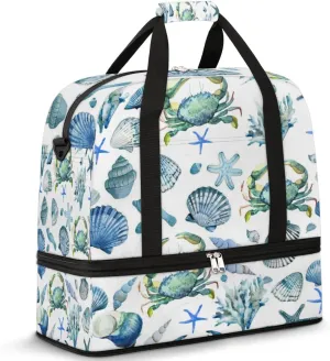 Ocean Animal Travel Duffel Bag for Women Men, Sports Gym Bag with Shoes Compartment Beach Shells Foldable Overnight Bag Weekender Tote Workout Carry On Luggage Bag